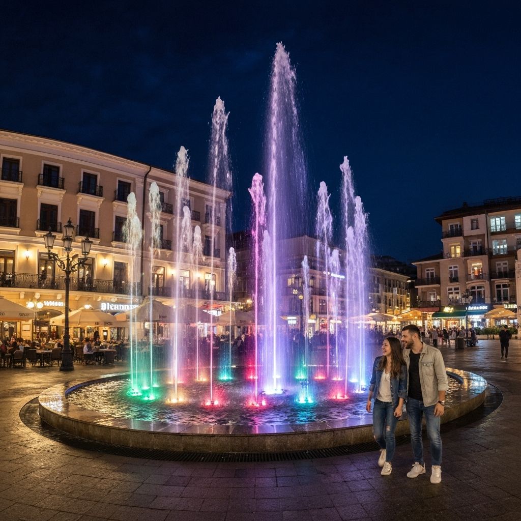 نافورة الدولفين - نافورة في باتومي جورجيا - نافورة موسيقية راقصة مع عرض ضوئي مبهر كل مساء.